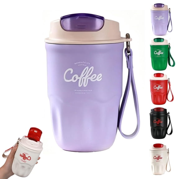 Stainless Steel Travel Coffee Mug with Lid and Handle, Insulated Vacuum Flask for Office