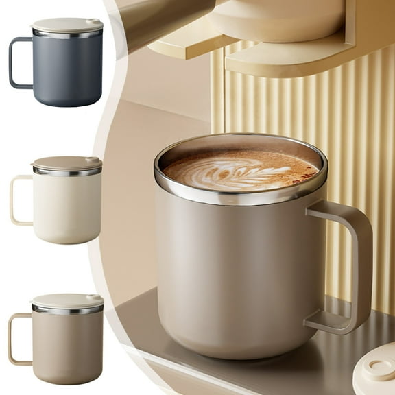 Stainless Steel Travel Mug with Lid, Double-wall Insulated Coffee Cup, Thermal Tumbler for Workspace Use, Commuting, and Outdoor Activities, Beige, 1 Pc, by IHXORA