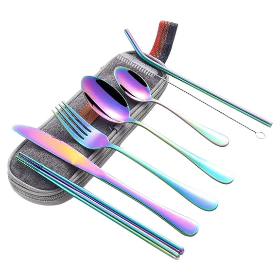 Stainless Steel Travel Utensil Set - Portable Outdoor Cutlery with Chopsticks Straws Multi-Tool, Reusable Camping Picnic Kit