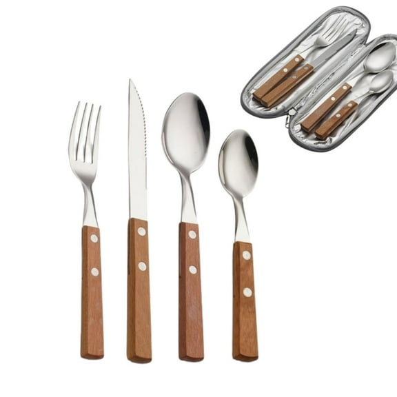 Stainless Steel Travel Utensils Set, 4Pcs Reusable Utensils Fork and Spoon Knife , Flatware Set with Carrying Case, Portable Silverware for Travel Camping