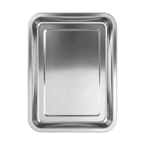 Stainless Steel Tray, 8.6 × 12.6 Inch Heavy Duty Metal Trays, Polished Non-Stick Square Cookie Baking Pan, Multi-Purpose Durable Flat Bakeware for Lab and Kitchen, Dishwasher Safe,White