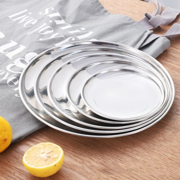 Stainless Steel Tray Storage Tray Dish Plate Tea Tray Fruit Trays Cosmetics Jewelry Organizer, Gold/Silver, Round