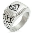 thumbnail image 1 of Stainless Steel Treble Bass Clef Heart Geometric Pattern Step-Down Biker Style Polished Ring, 1 of 1