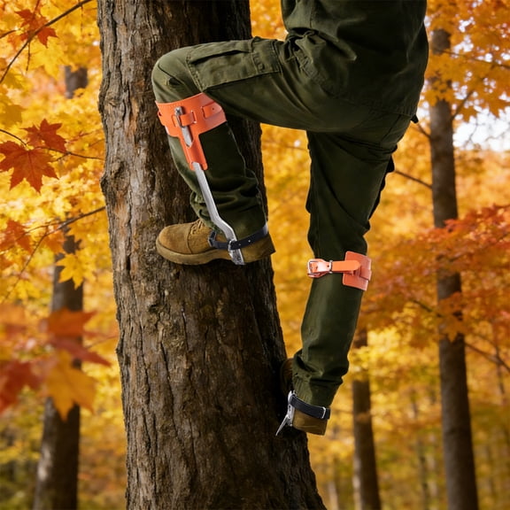 Stainless Steel Tree Climbing Spikes, 1 Pair Lightweight Tree Climbing Gear with Adjustable Leg Straps, Wide Non-Slip Footrests & Sharp Gaffs, Arborist Climbing Spurs for Fruit Picking