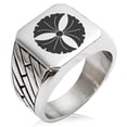 thumbnail image 1 of Tioneer Stainless Steel Tree Ginkgo Leaves Kamon Crest Geometric Pattern Biker Style Polished Ring, 1 of 1