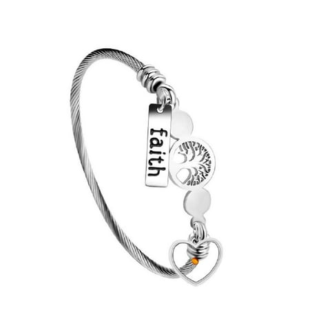 Stainless Steel Tree Of Life Twisted Cable Cuff Bangle Bracelet Faith Mustard Seed Charms Christian Bracelets Y1029