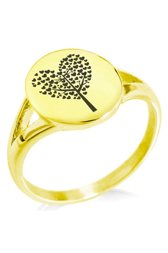 Stainless Steel Tree of Hearts Minimalist Oval Top Polished Statement Ring