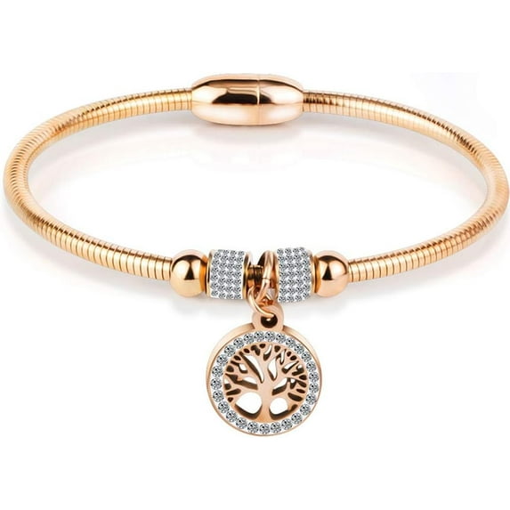 Stainless Steel Tree of Life Charm Bangle Bracelet Cocktail Party Anniversary