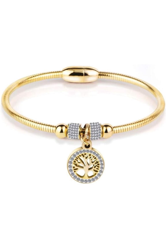 Stainless Steel Tree of Life Charm Bangle Bracelet Cocktail Party Anniversary