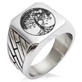 thumbnail image 1 of Stainless Steel Tree of Life Geometric Pattern Biker Style Polished Ring, 1 of 1