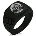 thumbnail image 1 of Tioneer Stainless Steel Tree of Life Geometric Pattern Step-Down Biker Style Polished Ring, 1 of 1
