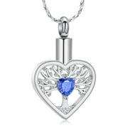CONSTANTLIFE Stainless Steel Tree of Life Heart Urn Pendant Necklace for Cremation Ashes Holder Memory Necklace Memorial Jewelry