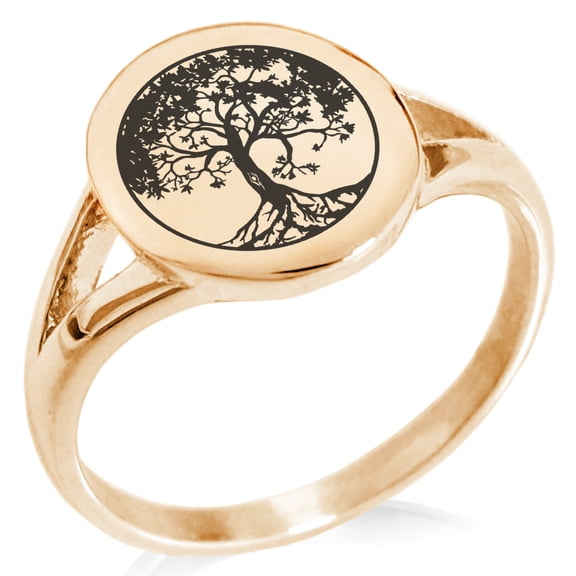 Stainless Steel Tree of Life Minimalist Oval Top Polished Statement Signet Ring