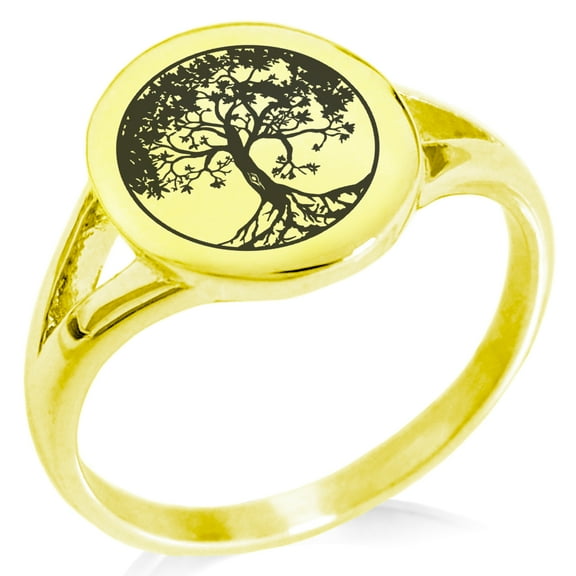 Stainless Steel Tree of Life Minimalist Oval Top Polished Statement Signet Ring