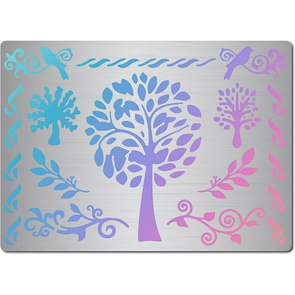 Stainless Steel Tree of Life Stencil Flower Vine Reusable Lace Stencils s Journal Tool for Painting Wood Burning