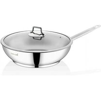 Stainless Steel Tri-Ply Capsulated Bottom 12 Inch Stir Fry Pan with Glass Lid, Induction Ready, Oven and Dishwasher Safe