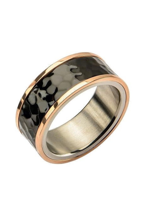 Stainless Steel Tri-Tone Hammered Finish Ring-11mm