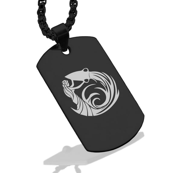 Stainless Steel Tribal Aquarius Zodiac (Water Bearer) Dog Tag Pendant Necklace