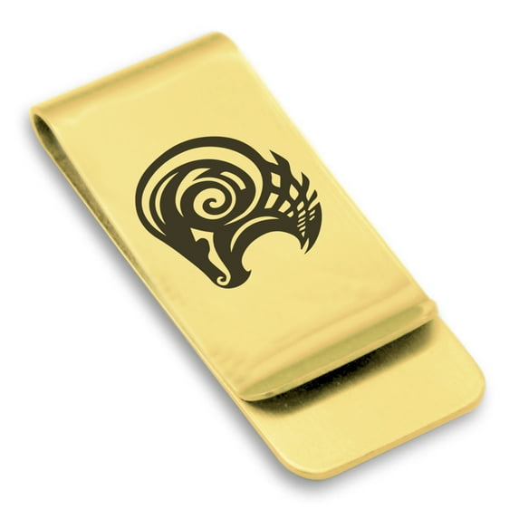Stainless Steel Tribal Aries Zodiac (Ram) Classic Slim Money Clip Credit Card Holder