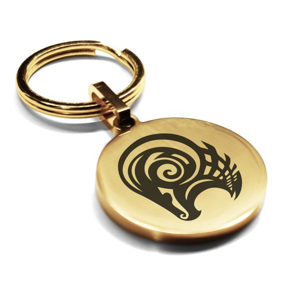Stainless Steel Tribal Aries Zodiac (Ram) Round Medallion Keychain Circle Ring