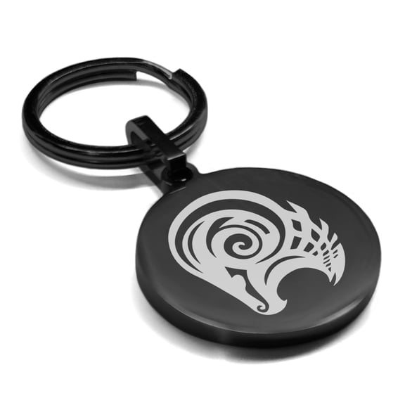 Stainless Steel Tribal Aries Zodiac (Ram) Round Medallion Keychain Circle Ring