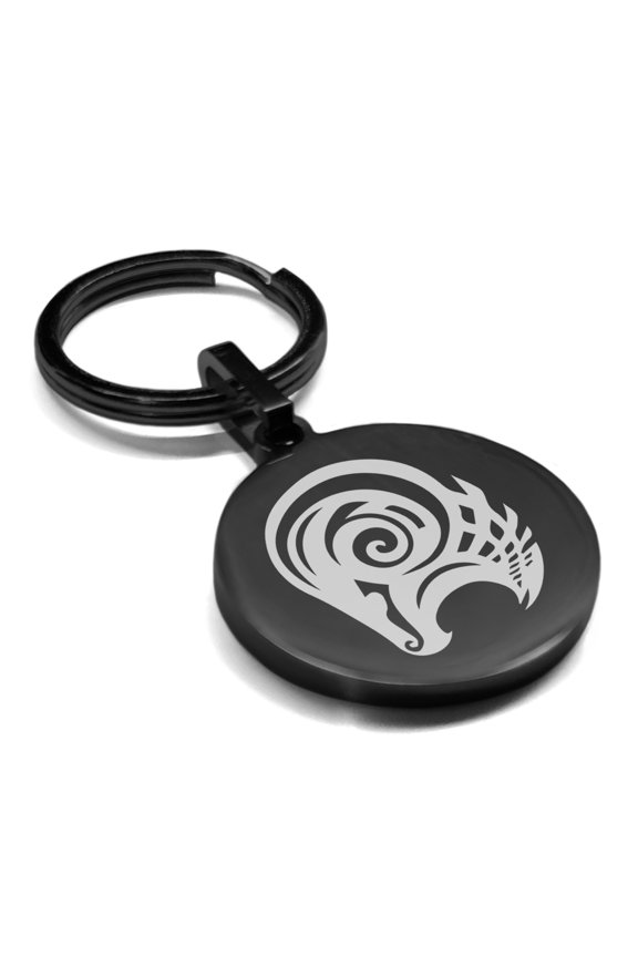 Stainless Steel Tribal Aries Zodiac (Ram) Round Medallion Keychain Circle Ring