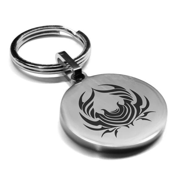 Stainless Steel Tribal Cancer Zodiac (Crab) Round Medallion Keychain Circle Ring