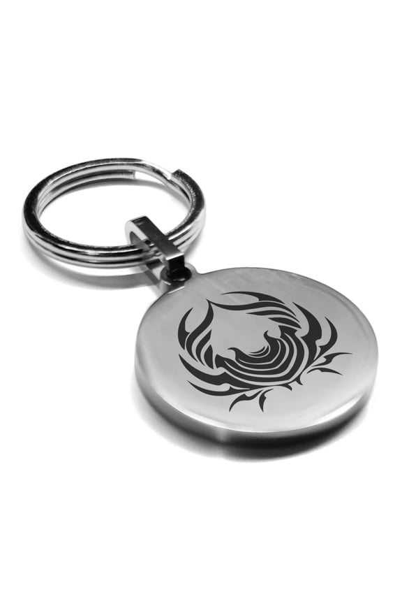 Stainless Steel Tribal Cancer Zodiac (Crab) Round Medallion Keychain Circle Ring