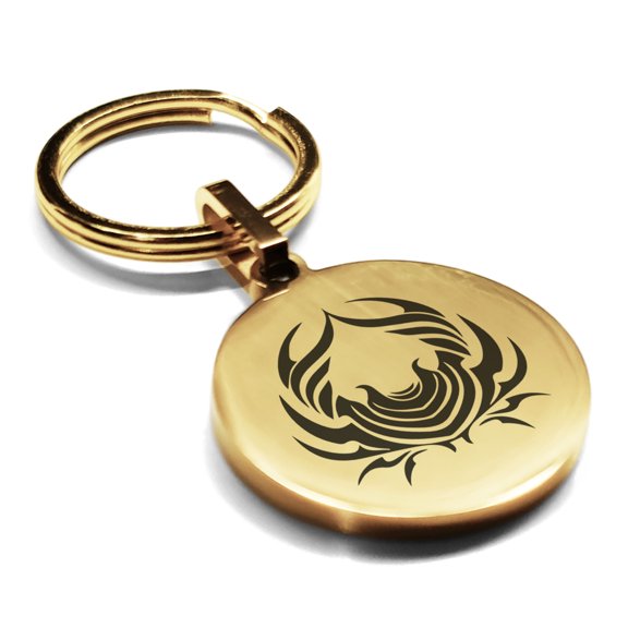 Stainless Steel Tribal Cancer Zodiac (Crab) Round Medallion Keychain Circle Ring