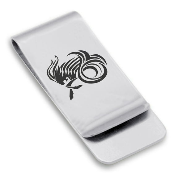 Stainless Steel Tribal Capricorn Zodiac (Sea Goat) Classic Slim Money Clip Credit Card Holder