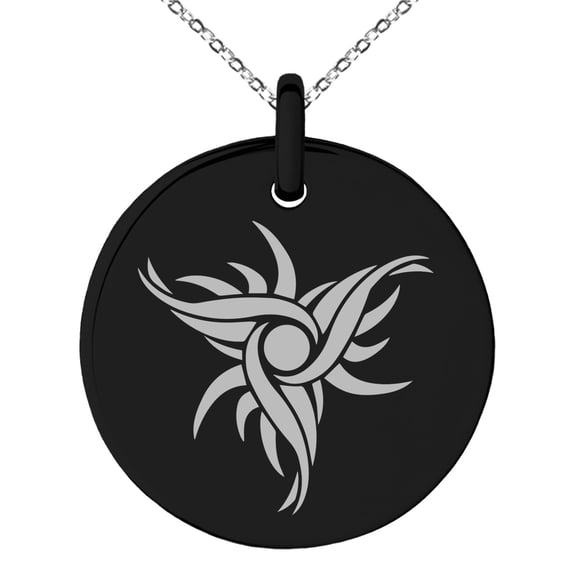 Stainless Steel Tribal Dark Sun Rune Engraved Small Medallion Circle Charm Pendant Necklace