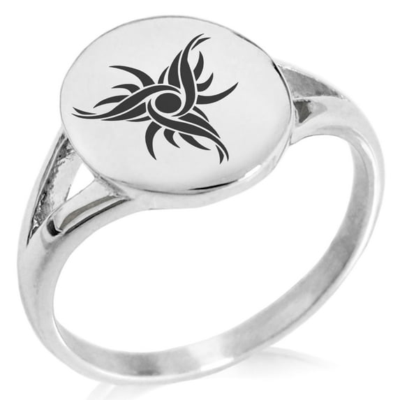 Tioneer Stainless Steel Tribal Dark Sun Rune Minimalist Oval Top Polished Statement Signet Ring