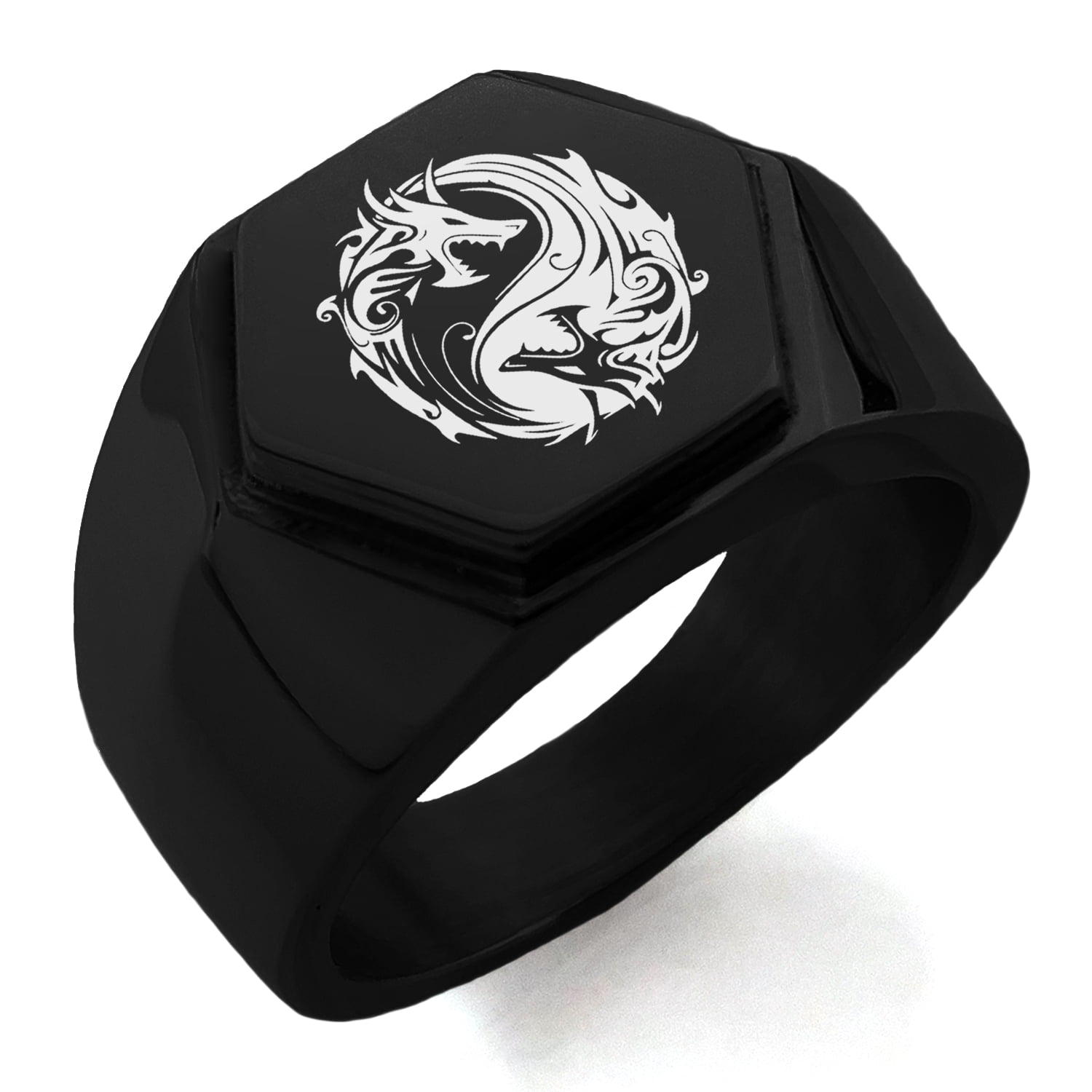 Tioneer Stainless Steel Tribal Dragon Yin Yang Engraved Hexagon Crest ...