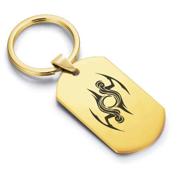 Stainless Steel Tribal Gemini Zodiac (Twins) Dog Tag Keychain Circle Ring