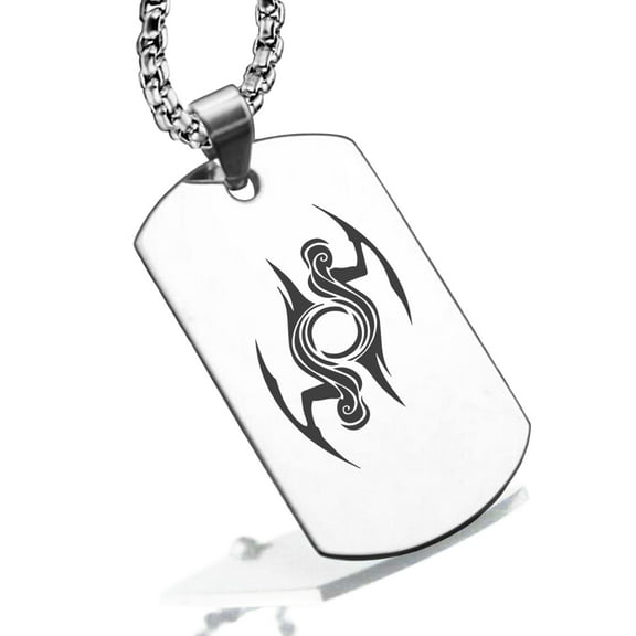 Stainless Steel Tribal Gemini Zodiac (Twins) Dog Tag Pendant Necklace