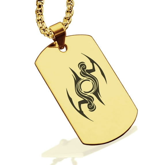 Stainless Steel Tribal Gemini Zodiac (Twins) Dog Tag Pendant Necklace
