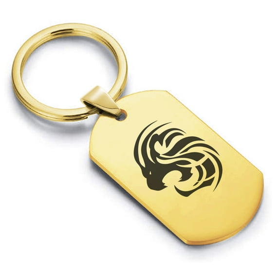 Stainless Steel Tribal Leo Zodiac (Lion) Dog Tag Keychain Circle Ring
