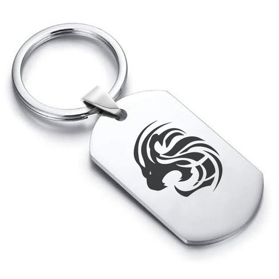 Stainless Steel Tribal Leo Zodiac (Lion) Dog Tag Keychain Circle Ring