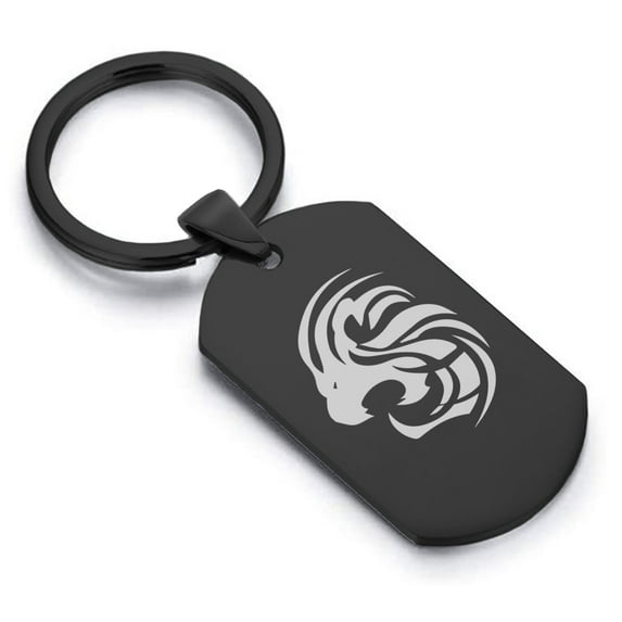 Stainless Steel Tribal Leo Zodiac (Lion) Dog Tag Keychain Circle Ring