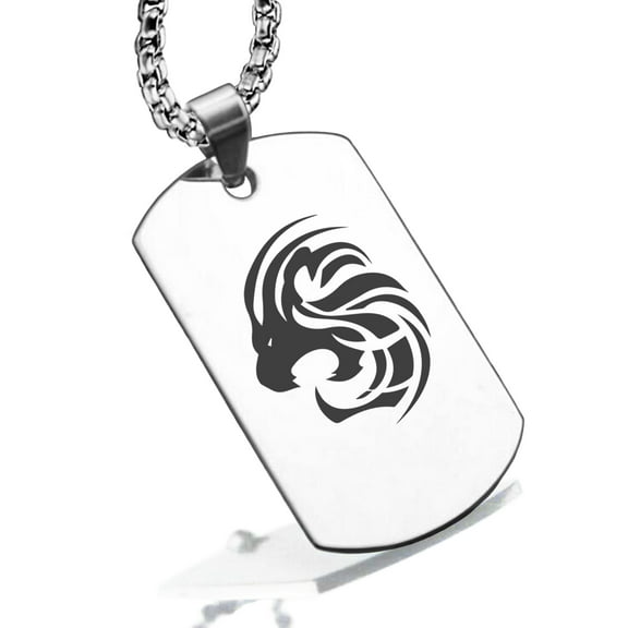 Stainless Steel Tribal Leo Zodiac (Lion) Dog Tag Pendant Necklace