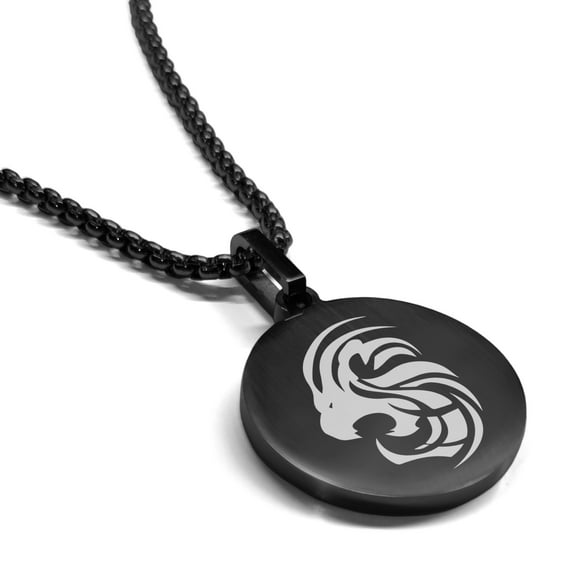 Stainless Steel Tribal Leo Zodiac (Lion) Round Medallion Pendant Necklace