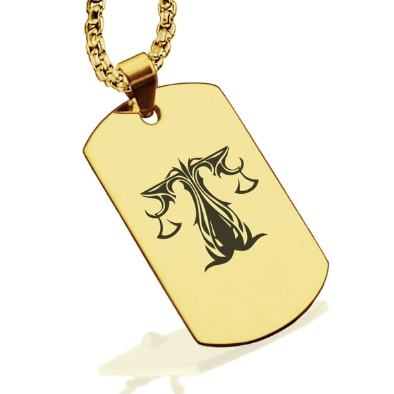Stainless Steel Tribal Libra Zodiac (Scales) Dog Tag Pendant Necklace