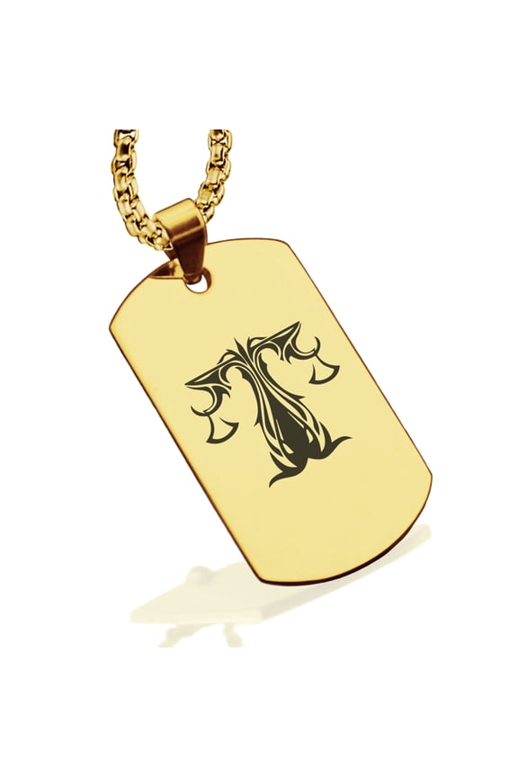 Stainless Steel Tribal Libra Zodiac (Scales) Dog Tag Pendant Necklace