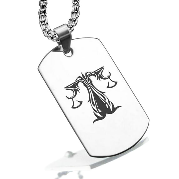 Stainless Steel Tribal Libra Zodiac (Scales) Dog Tag Pendant Necklace