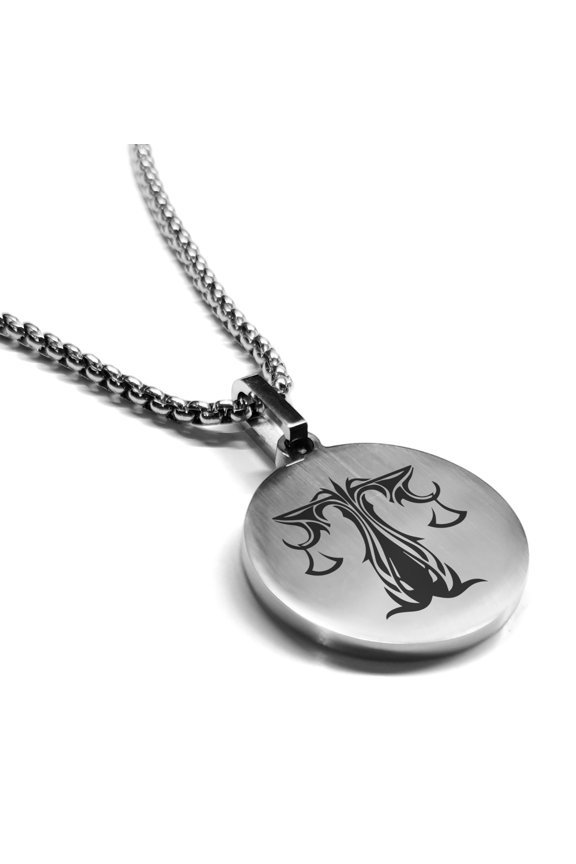 Stainless Steel Tribal Libra Zodiac (Scales) Round Medallion Pendant Necklace