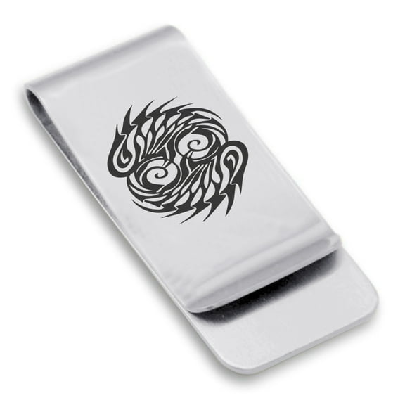 Stainless Steel Tribal Pisces Zodiac (Two Fishes) Classic Slim Money Clip Credit Card Holder