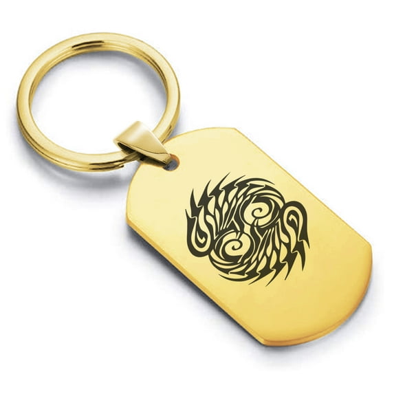 Stainless Steel Tribal Pisces Zodiac (Two Fishes) Dog Tag Keychain Circle Ring