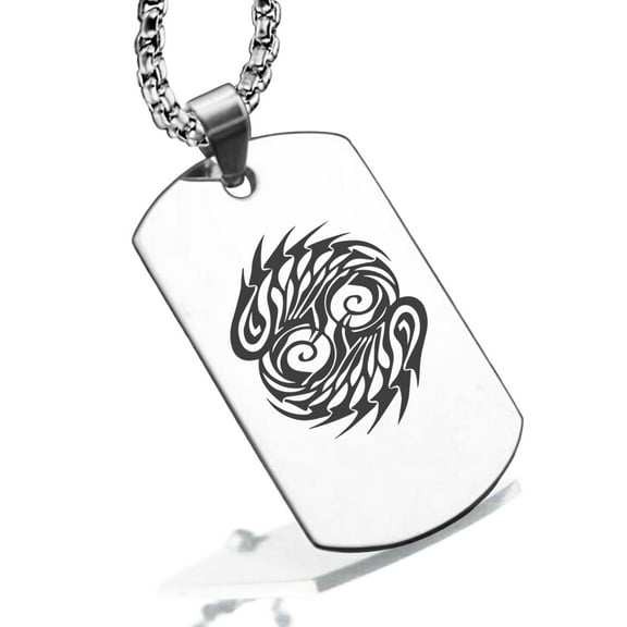 Stainless Steel Tribal Pisces Zodiac (Two Fishes) Dog Tag Pendant Necklace