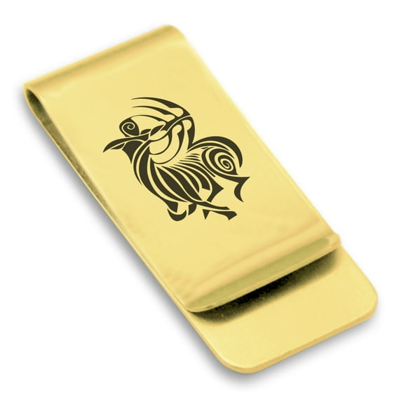 Stainless Steel Tribal Sagittarius Zodiac (Centaur Archer) Classic Slim Money Clip Credit Card Holder