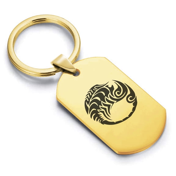 Stainless Steel Tribal Scorpio Zodiac (Scorpion) Dog Tag Keychain Circle Ring